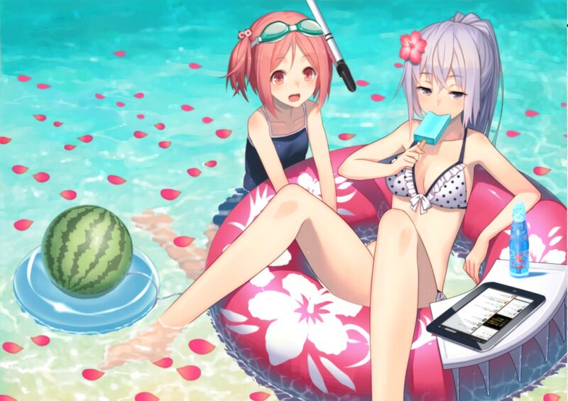Two Girls in Pool — Blue, Relaxed