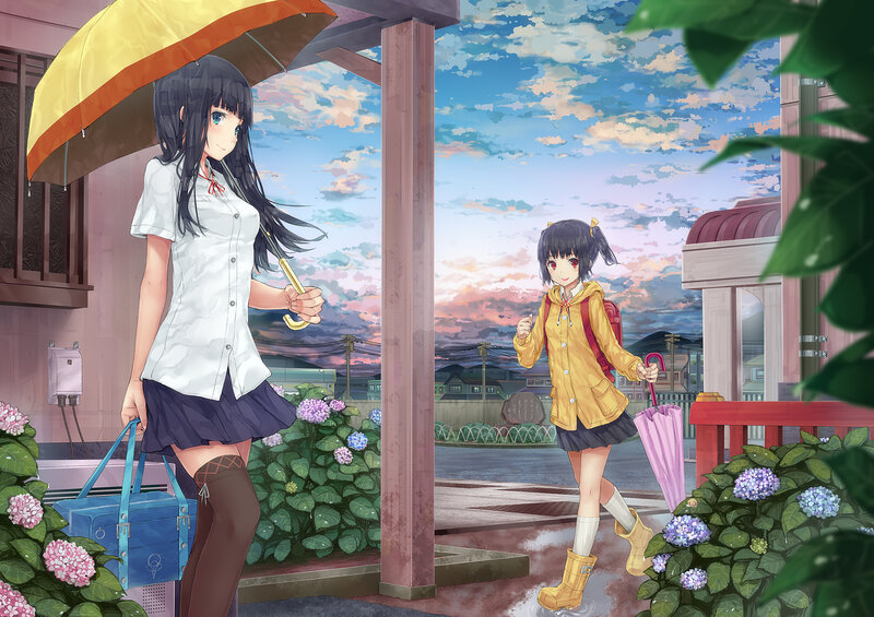Two Girls in Rain — Blue, Serene