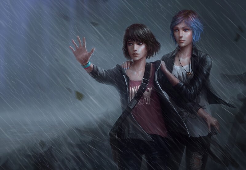 Two Girls in Rain — Gray