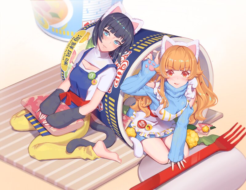 Two Girls in Ramen Cups