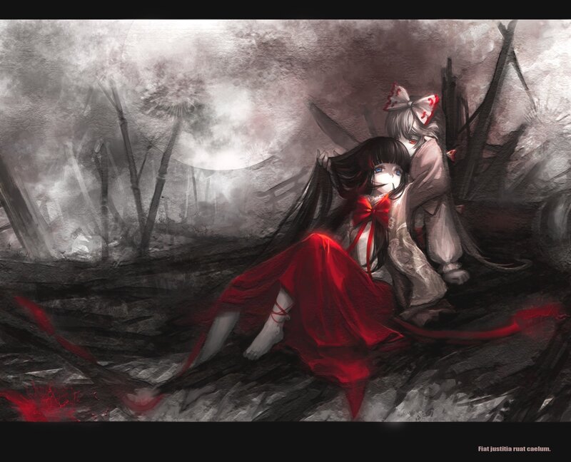 Two Girls in Red and White — Dramatic, Somber, Night