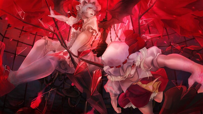 Two girls in red and white dresses