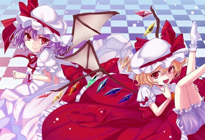Two girls in red and white dresses