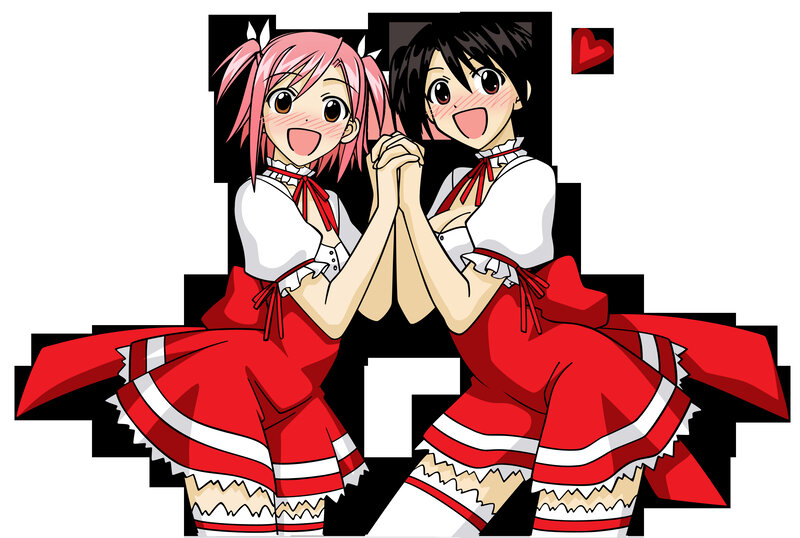 two girls in red and white outfits
