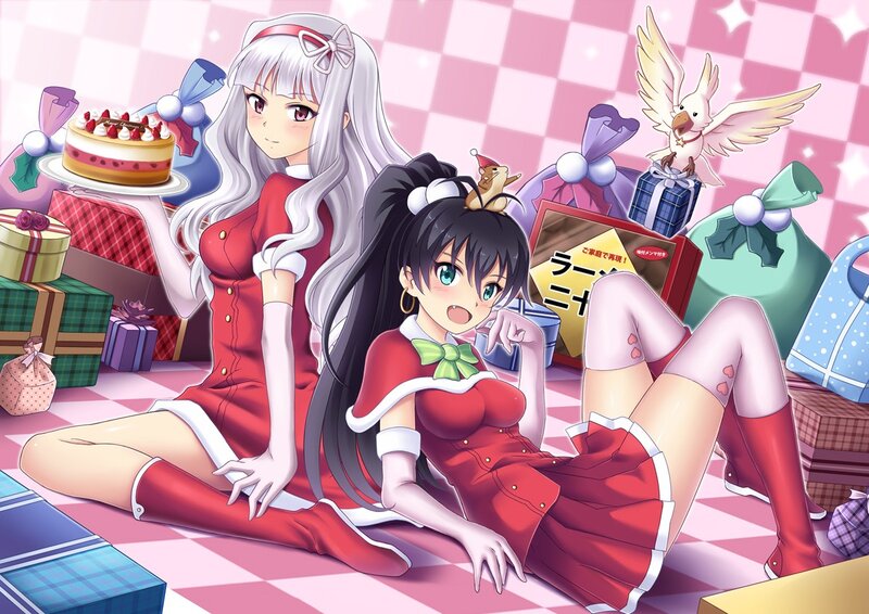 Two Girls in Red Dresses — Festive, Anime, Gifts