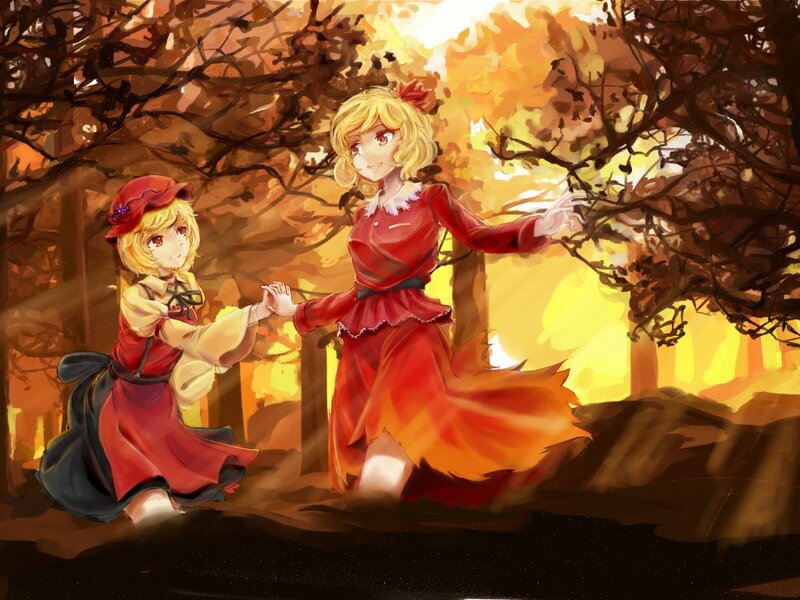 Two Girls in Red Dresses — Serene, Autumn
