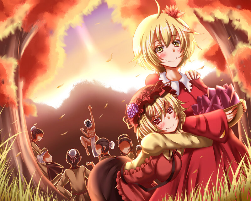 Two Girls in Red Dresses — Warm, Autumn