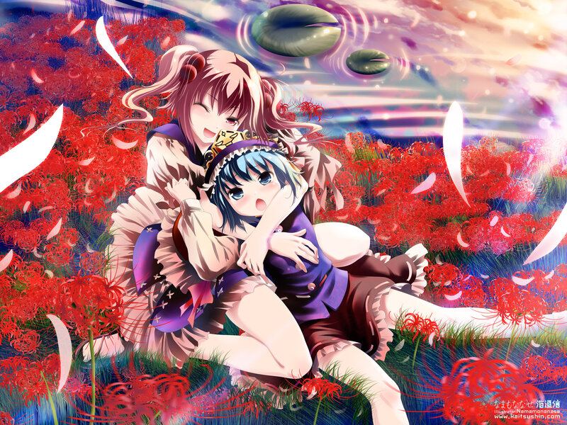 Two Girls in Red Flowers — Dreamy