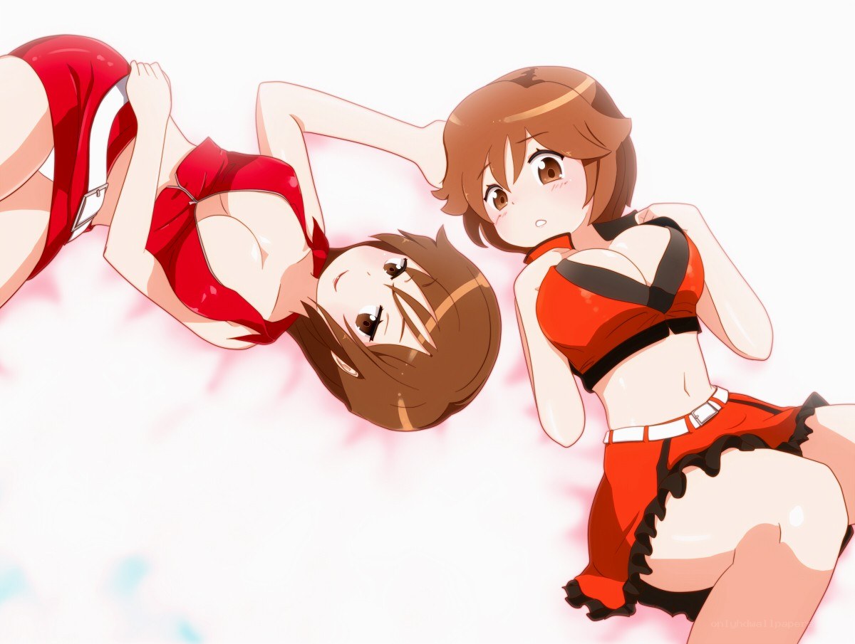 Two girls in red outfits