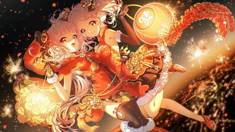 Two Girls in Red Outfits — Festive, Night