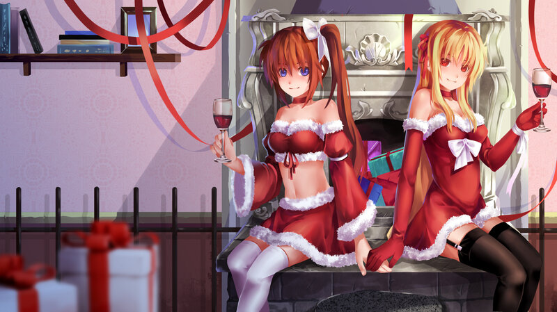 Two Girls in Red Outfits — Festive