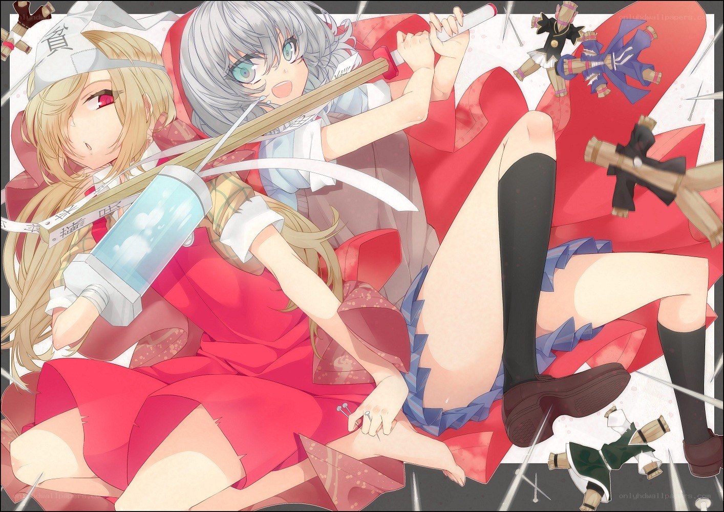 Two girls in red outfits fighting