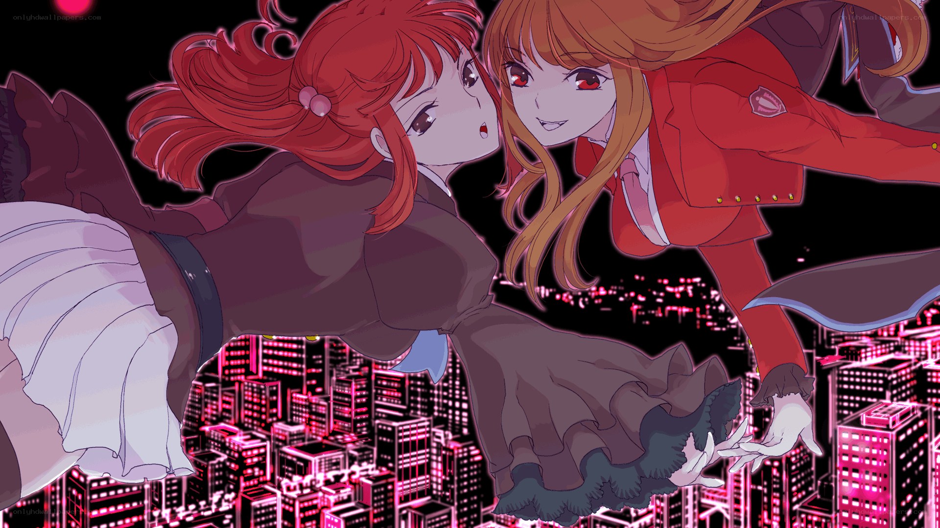 Two girls in red uniforms
