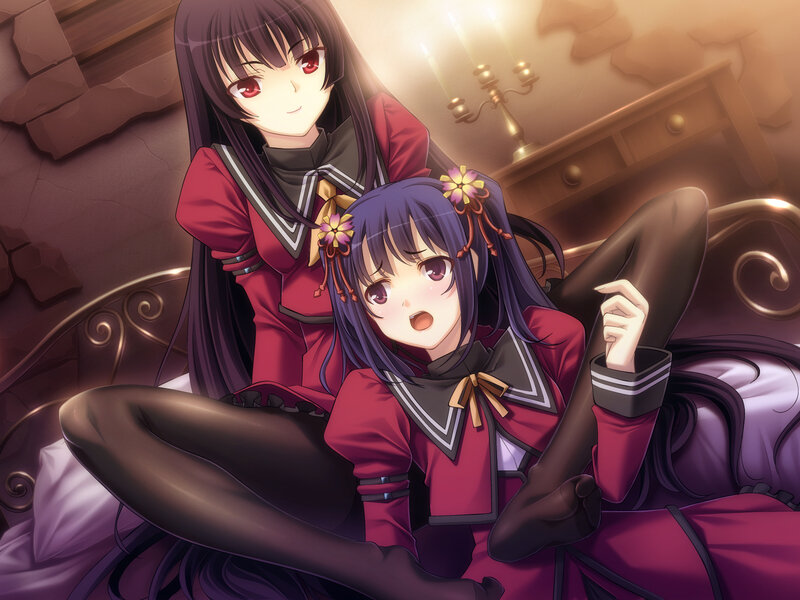 Two Girls in Red Uniforms — Purple