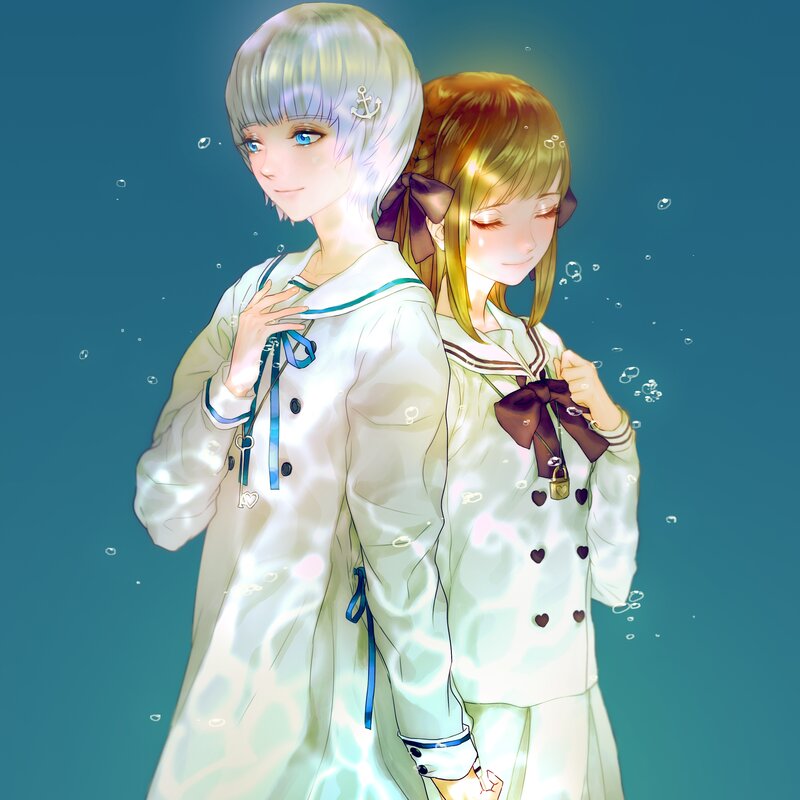 Two Girls in Sailor Uniforms — Blue, Serene