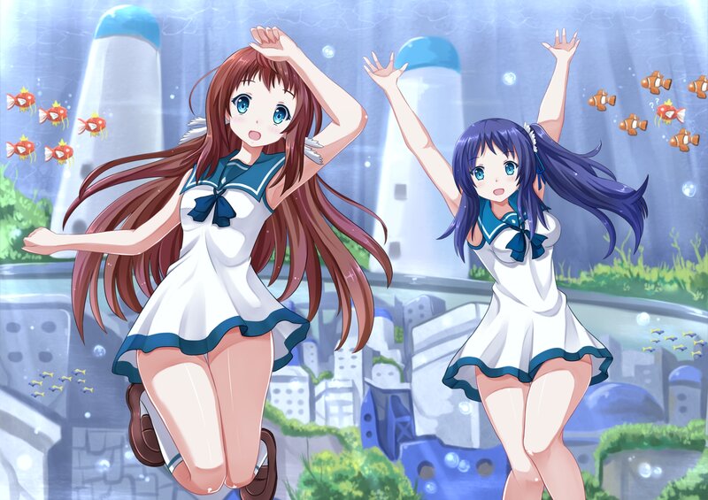 Two Girls in Sailor Uniforms — Blue