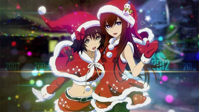 Two girls in Santa outfits