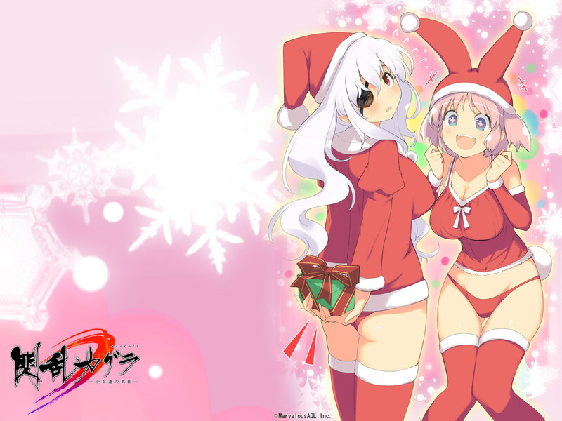 Two Girls in Santa Outfits — Pink