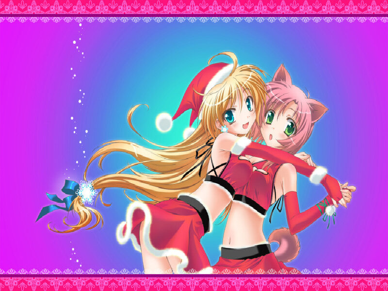 Two Girls in Santa Outfits — Purple