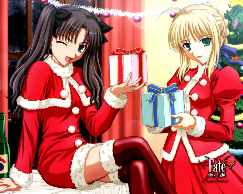 Two Girls in Santa Outfits — Red, Festive