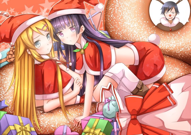 Two Girls in Santa Outfits — Red