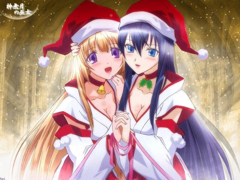 Two Girls in Santa Outfits — White