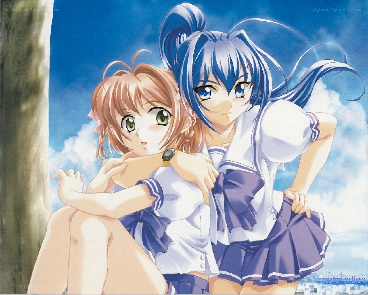 Two girls in school uniforms