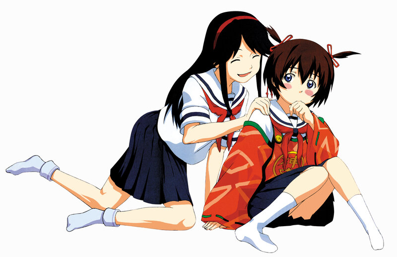 Two girls in school uniforms