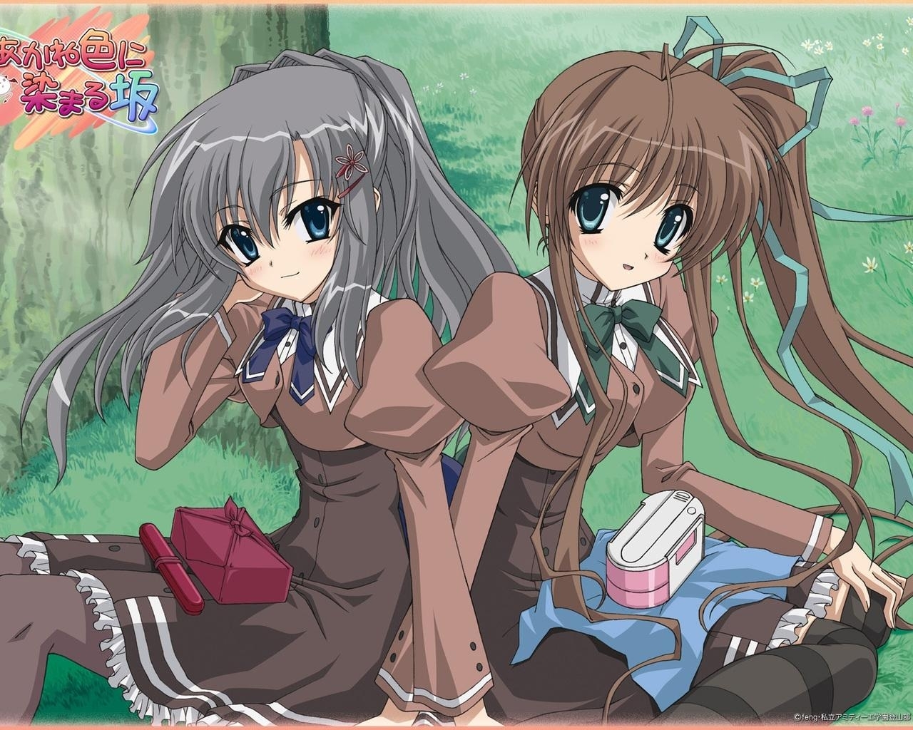 Two girls in school uniforms