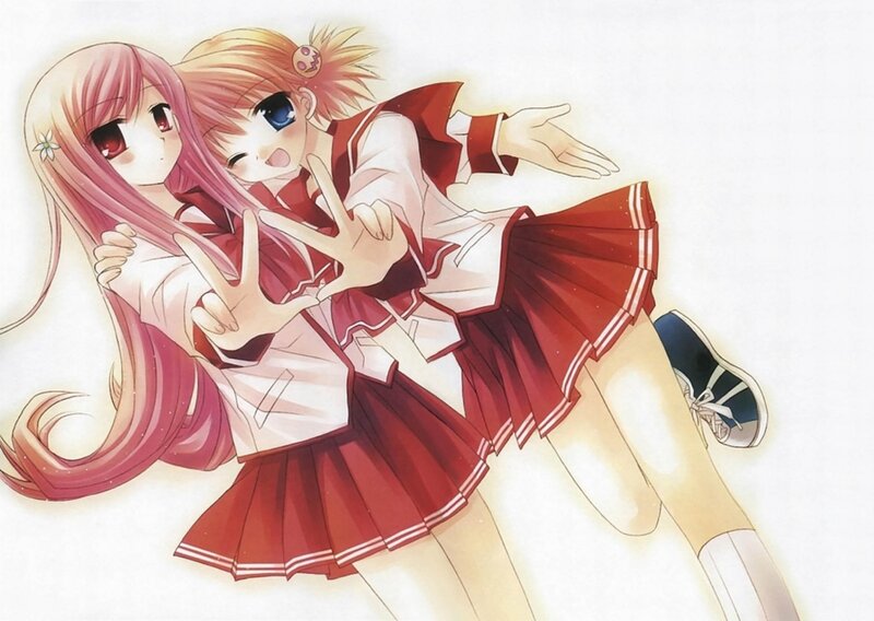 Two girls in school uniforms