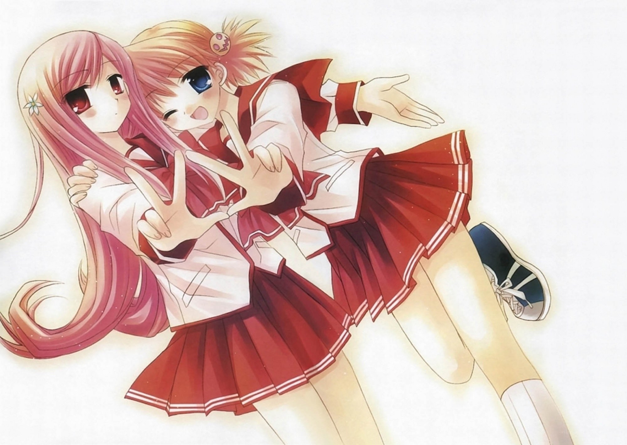 Two girls in school uniforms