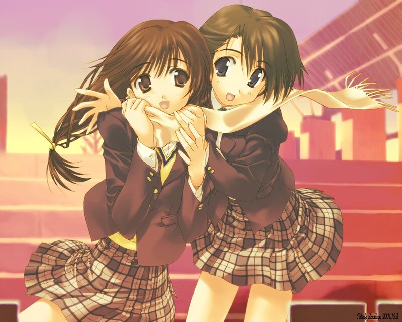 Two girls in school uniforms