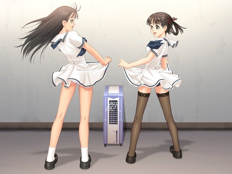 Two girls in school uniforms