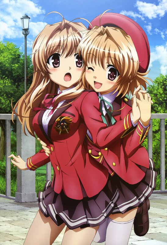 Two girls in school uniforms