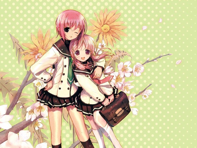 Two girls in school uniforms
