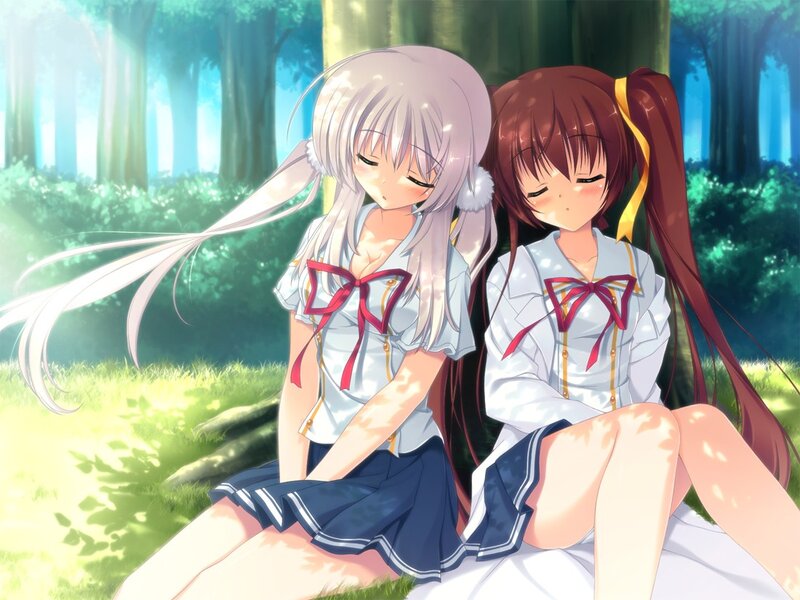 Two girls in school uniforms