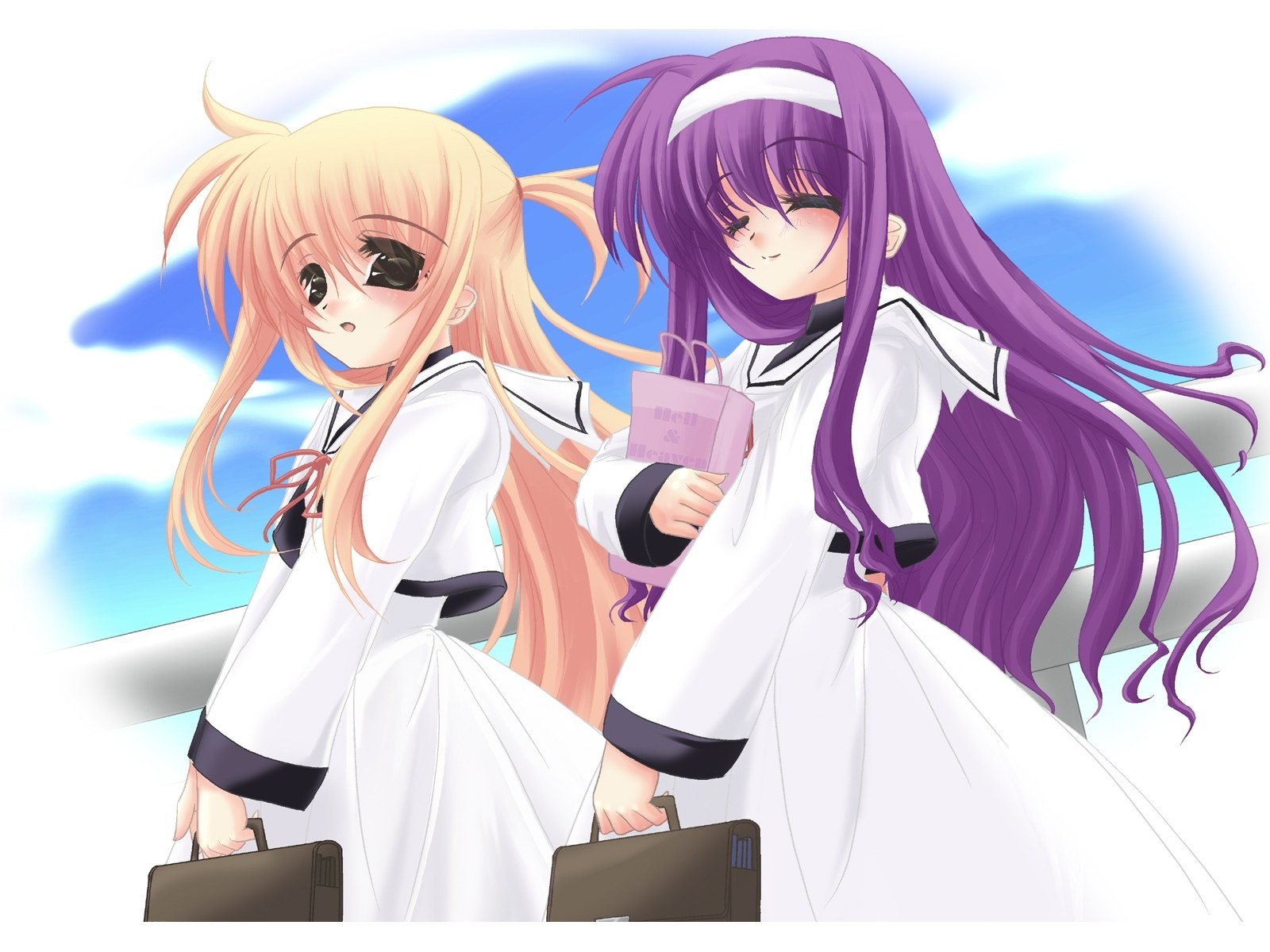 Two girls in school uniforms