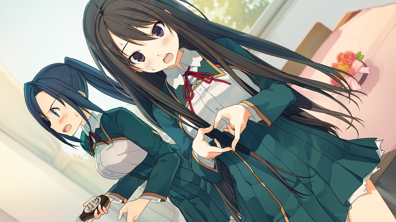 Two girls in school uniforms