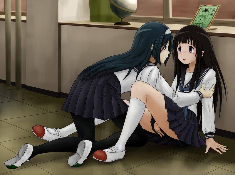 Two girls in school uniforms