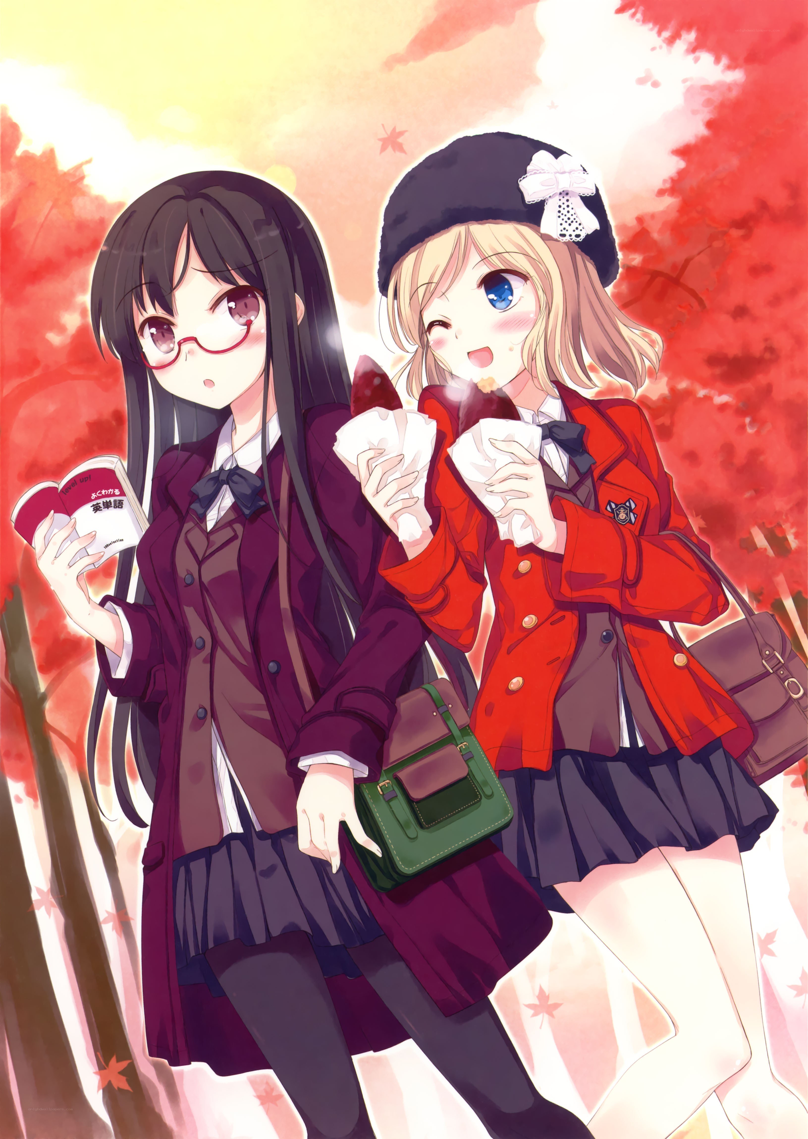Two girls in school uniforms