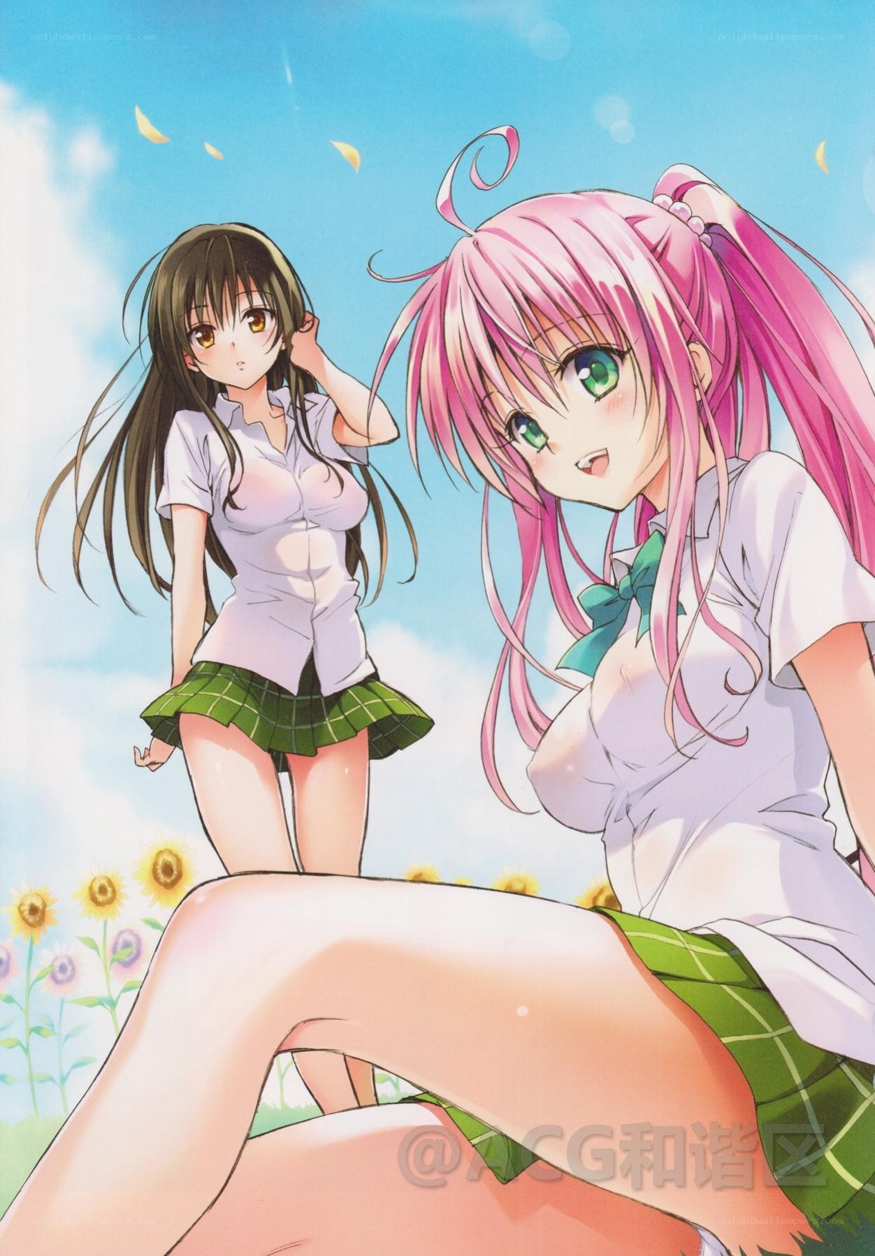 Two girls in school uniforms