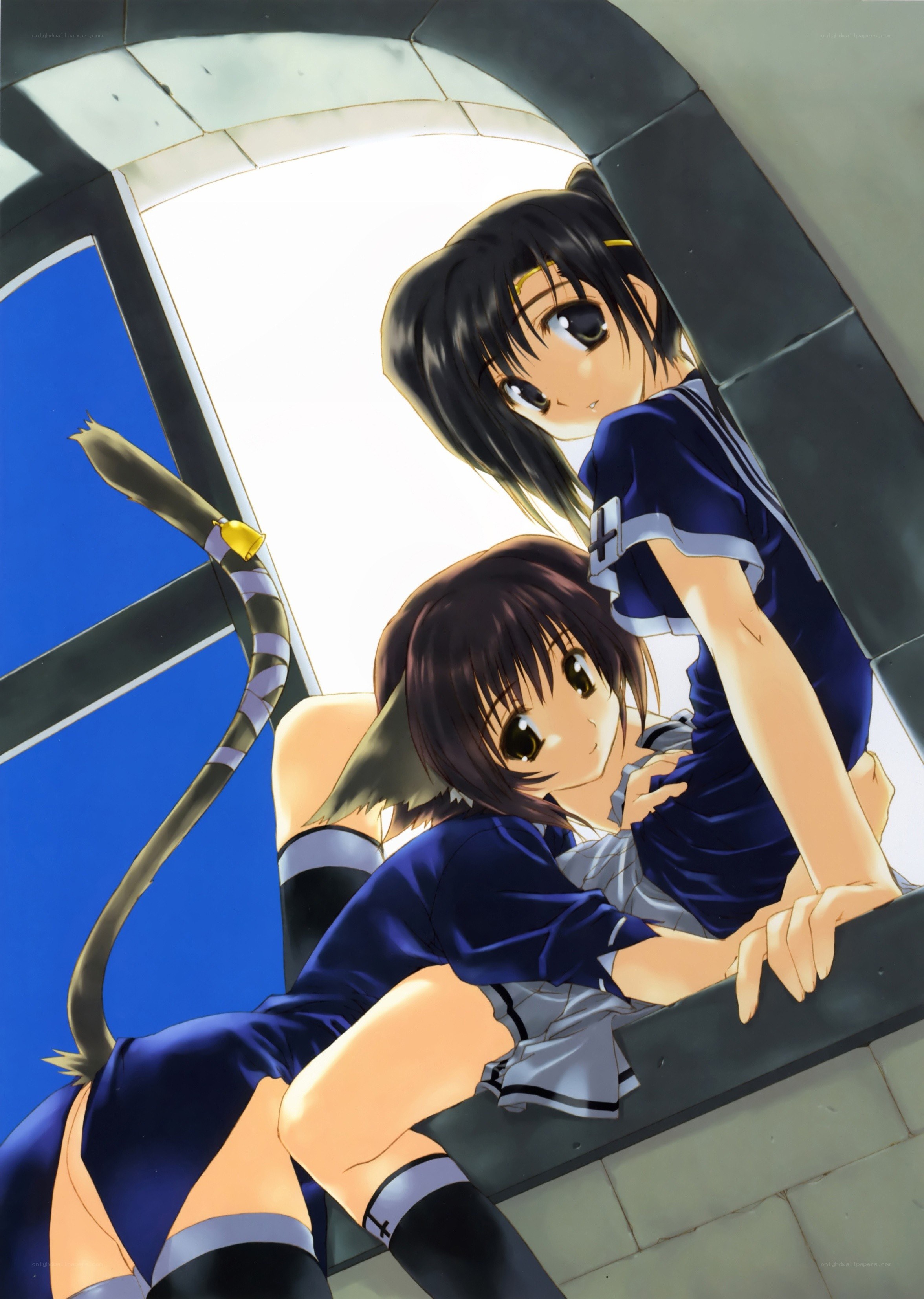 Two girls in school uniforms