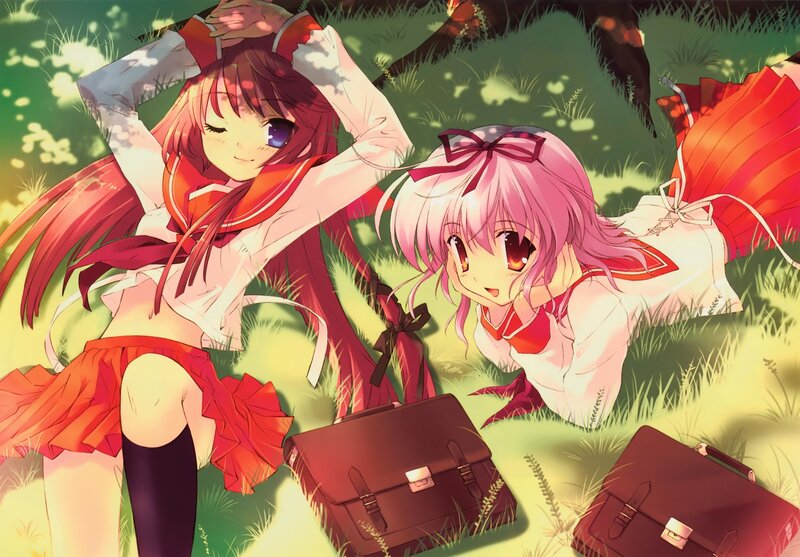 Two girls in school uniforms