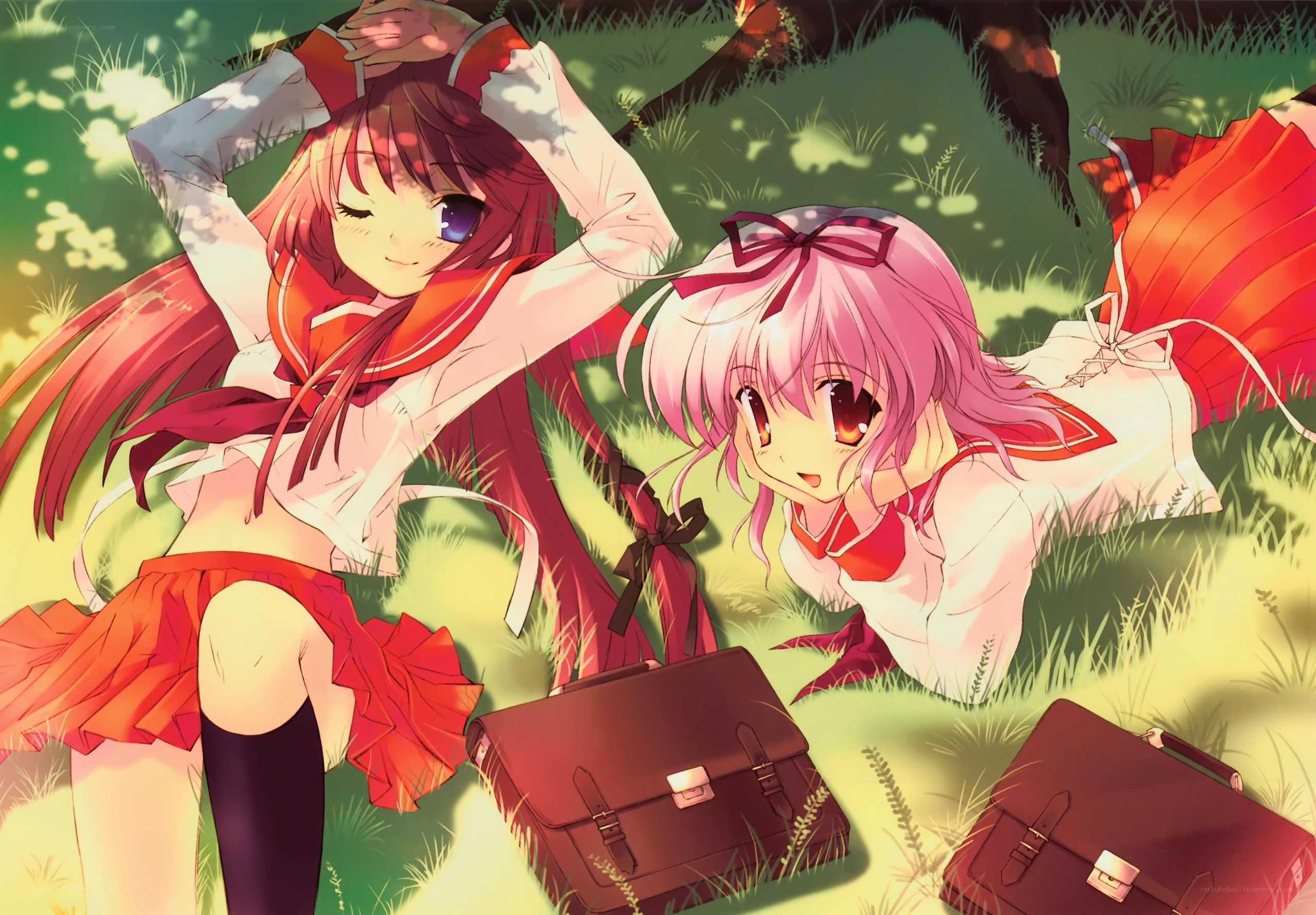 Two girls in school uniforms