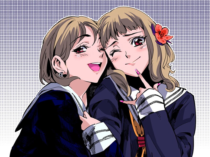 Two girls in school uniforms