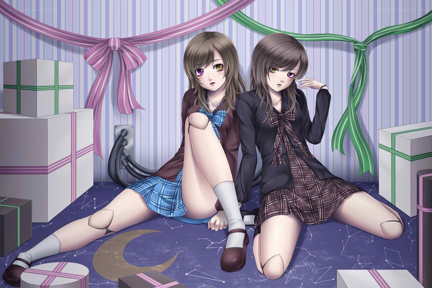 Two girls in school uniforms