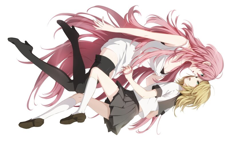 Two girls in school uniforms