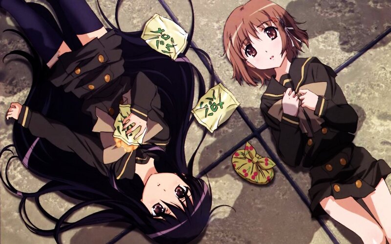 Two Girls in School Uniforms — Black, Calm, Anime