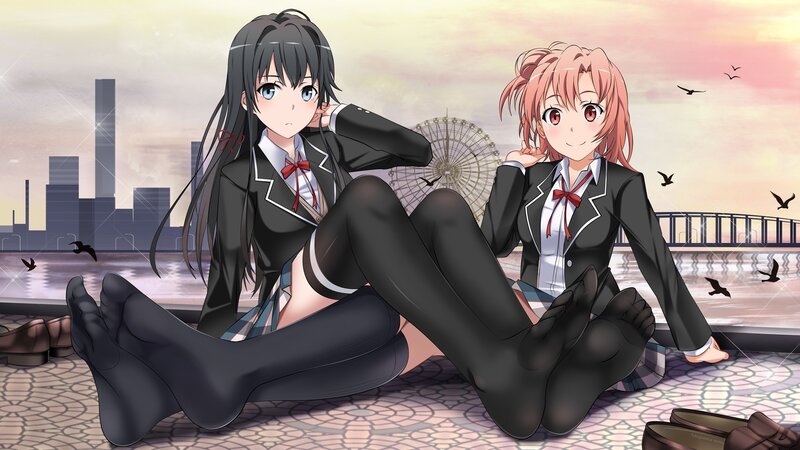 Two Girls in School Uniforms — Black, Calm
