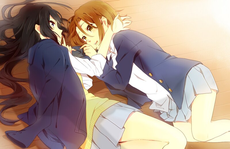 Two Girls in School Uniforms — Blue, Calm, Afternoon, Anime